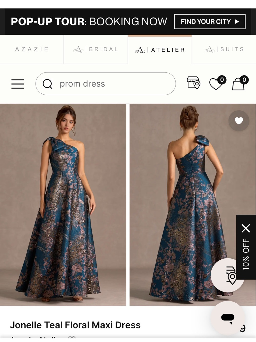 Azazie Jonelle - Teal Metallic Floral One-Shoulder Maxi Dress